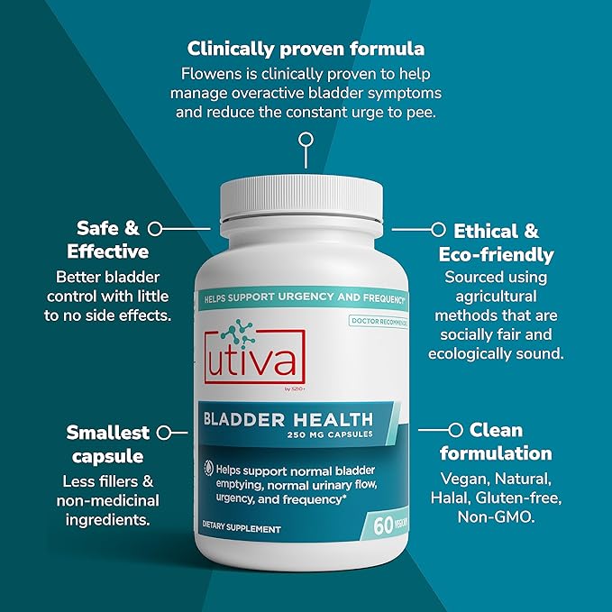 Utiva Bladder Health - Cranberry Pills for UTI support - Control Supplement for Overactive Bladder and Lower Urinary Tract Health - Clinically Proven to Reduce Frequency and Urgency - 60 Capsules