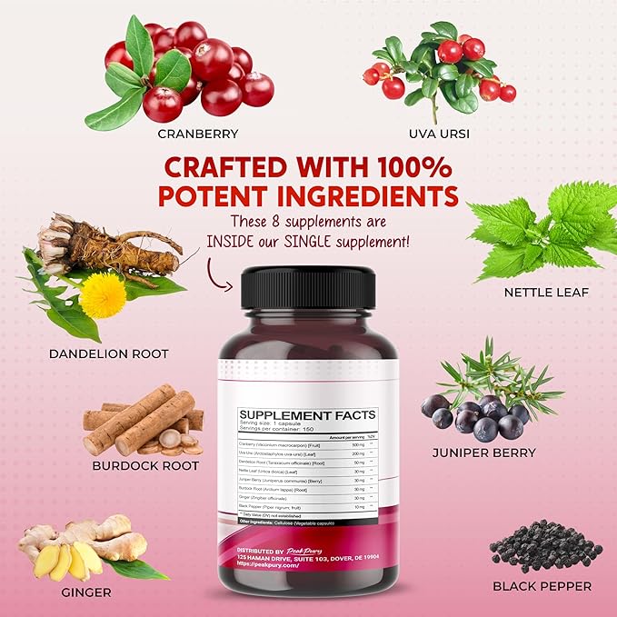 Ultra Kidney Cleanse Detox Supplement- Cranberry, Uva Ursi & Herbal Blend for Kidney Health -Includes Dandelion, Nettle, Juniper Berry - Made in The USA 150 Capsules