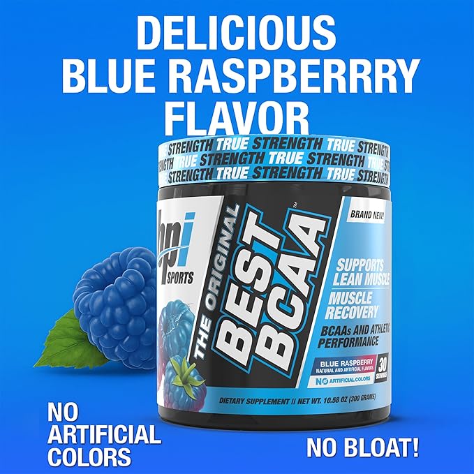 BPI Sports Best BCAA - BCAA Powder - Branched Chain Amino Acids - Muscle Recovery - Muscle Protein Synthesis - Improved Performance – Hydration – Blue Raspberry - 60 Servings - 21.12 Oz