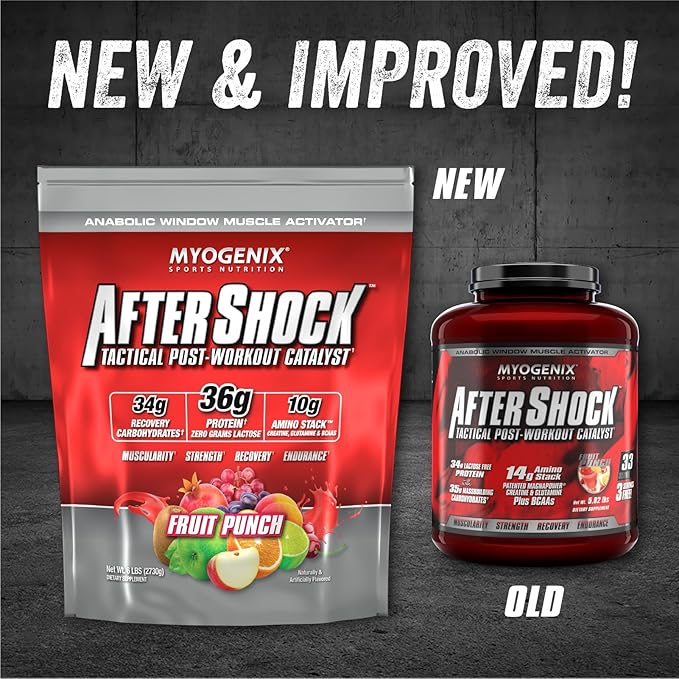 Myogenix Aftershock Post Workout — Muscle Growth Whey Protein Powder — Speeds Up Muscle Growth and Recovery — Supports Joint Health and Replenishes Glycogen — Fruit Punch, 6 lbs