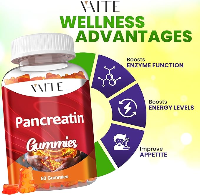 Pancreatin Enzyme Gummies 1000mg – Enzyme Blend for Protein & Carbohydrate Digestion – Digestive Support for Adults with Protease, Amylase & Lipase – Gentle Formula – Non-GMO, Gluten-Free – 60 Gummies