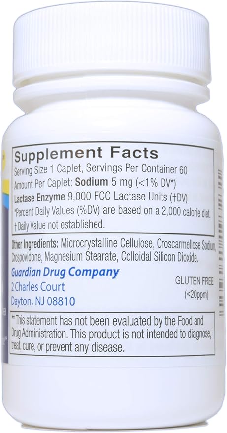 Guardian Dairy Relief Fast Acting Caplets, 9000 FCC, Lactose Intolerance Pills, Lactase Enzyme (360CT (Bottles))