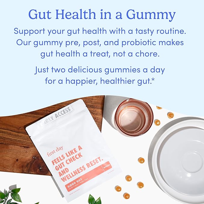 FIRST DAY Women’s Good Gut Tribiotic Gummies – 3-in-1 Prebiotic, Probiotic & Postbiotic Supplement – Supports Immune Function and Digestive, Oral, Skin & Vaginal Health – 30-Day Supply