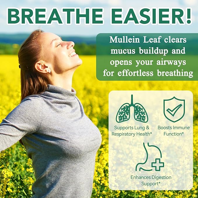 Mullein Gummies for Lung Detox, Mullein Herbal Supplement, 2000mg Mullein Leaf Extract for Respiratory & Digestive & Immune Support - 60 Gummies