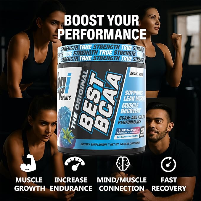 BPI Sports Best BCAA - BCAA Powder - Branched Chain Amino Acids - Muscle Recovery - Muscle Protein Synthesis - Improved Performance – Hydration – Blue Raspberry - 60 Servings - 21.12 Oz