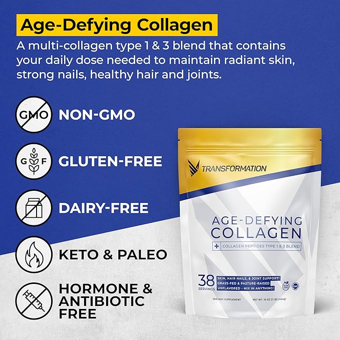 Transformation Vanilla Protein Powder | 30G Multi-Protein Superblend + Grass-Fed Hydrolyzed Collagen Peptides Powder- Hair, Skin, Nails + Organic Super Greens Superfood Powder- Immune & Energy Support