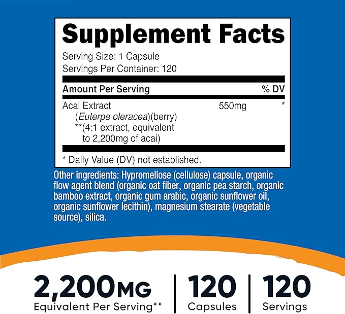 Nutricost Acai Extract 2,200mg, 120 Vegetarian Capsules (Euterpe Oleracea) from 550mg of 4:1 Extract - Non-GMO, Gluten Free
