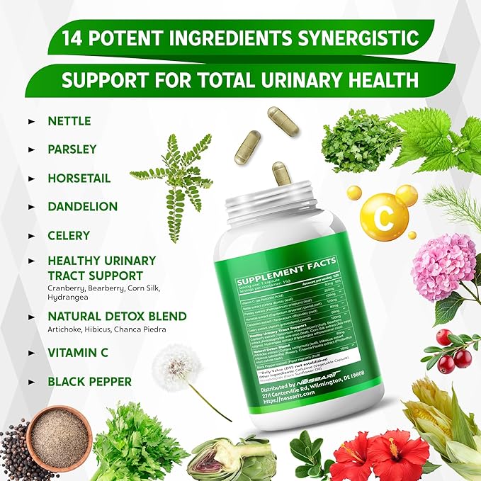 Nettle Leaf, Parsley, Horsetail, Dandelion & Celery Seed – Support Urinary Tract & Natural Detox – 150 Capsules – Made in USA