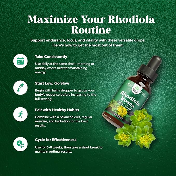 Natures Craft High Potency Rhodiola Rosea Tincture -Liquid Rhodiola Supplement for Stress Energy and Mood Support with 3% Salidrosides Rosea Extract - Vegan Non-GMO & Alcohol-Free (60 Servings)
