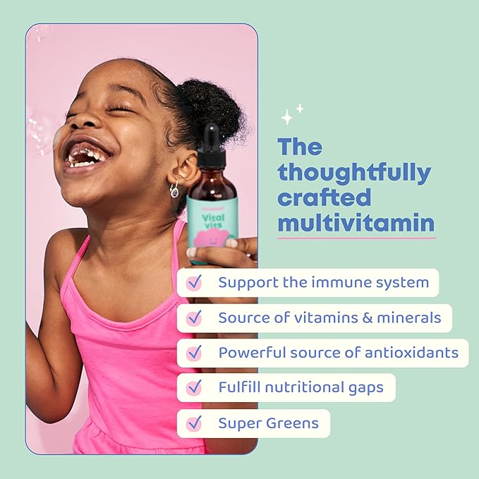 JoySpring Vital Vits - Kids Liquid Multivitamin - 1 fl oz (30 Servings) | Herbal Liquid Vitamins for Kids | Natural Flavor | Toddler Multivitamin with Elderberry, Spirulina, and More