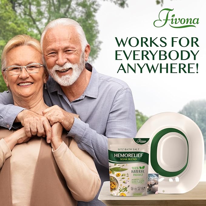 Fivona 2-in-1 Sitz Bath Soak Kit Over The Toilet Seat with Epsom Salt Blend with Essential Oils for Hemorrhoids and Postpartum Care Ideal for Perineal Soaking and Fast Irritation Relief