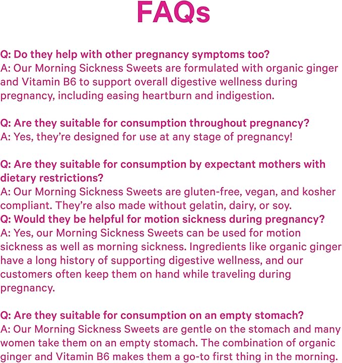 Pink Stork Morning Sickness Sweets, Organic Mango Ginger Candy with Vitamin B6 for Morning Sickness, Motion Sickness, Prenatal Heartburn - Pregnancy Must Haves - 30 Wrapped Drops