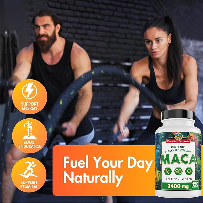 Organic Maca Root Capsules for Women & Men 2400mg per Serving - 150 Pills Black, Red, Yellow Maca Supplement - Gelatinized Macaroot, Non-GMO, Vegan by Peruvian Naturals
