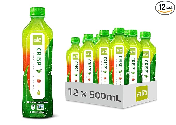 ALO Aloe Vera Juice Drink | CRISP - Pomegranate + Cranberry | 16.9 fl oz, Pack of 12 | Plant-Based Drink with Real Aloe Pulp