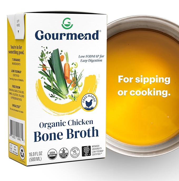 Organic Unsalted 16.9oz Chicken Bone Broth (3 Pack) – 7 Ingredients, Low FODMAP Certified, Filler Free, Gluten Free, Onion & Garlic Bulb Free