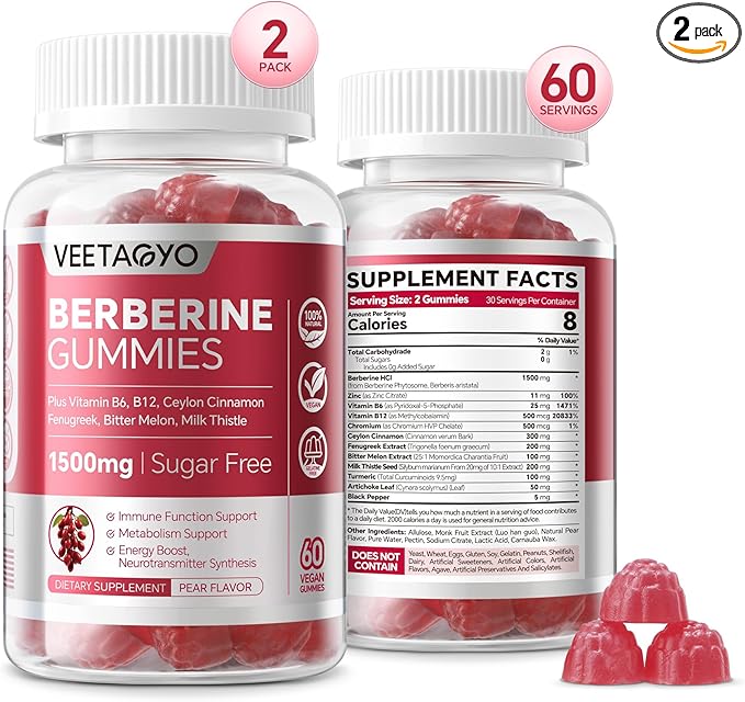 Berberine Supplement 1500mg,Sugar Free Berberine with Ceylon Cinnamon Gummies,Chromium,Turmeric, Fenugreek for Naturally Metabolism Balanced, Berberine HCl from Indian Barberry Extract, 120 Cts