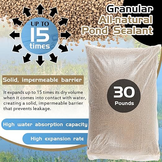 Nuanchu 30lb Granular Sodium Bentonite Clay for Pond Sealing Granular All Natural Pond Sealant Bentonite Clay Powder Natural Soil Liner for Pool Leak Repair Dam Sealer Cat Litter Clumping