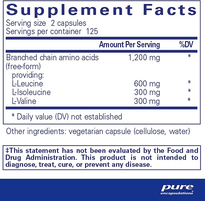 Pure Encapsulations BCAA Capsules | Hypoallergenic Supplement to Support Muscle Function During Exercise* | 250 Capsules