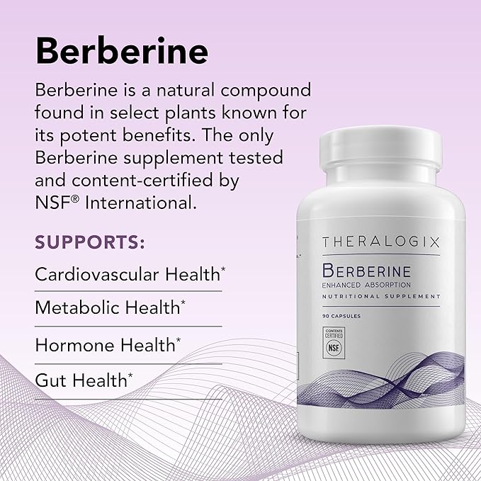 Theralogix Berberine Enhanced Absorption - 90-Day Supply - Made with Berberine Phytosome to Help Support Healthy Metabolism & Hormone Balance* - NSF Certified - 90 Capsules