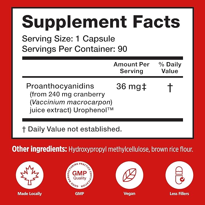 Utiva Cranberry PACs – Clinically Studied Ingredients 36mg PACs for UTI Avoidance - Supplement for Urinary Tract Health for Women and Men – Cranberry Extract Pills for Bladder Health, 90 Vegi Capsules