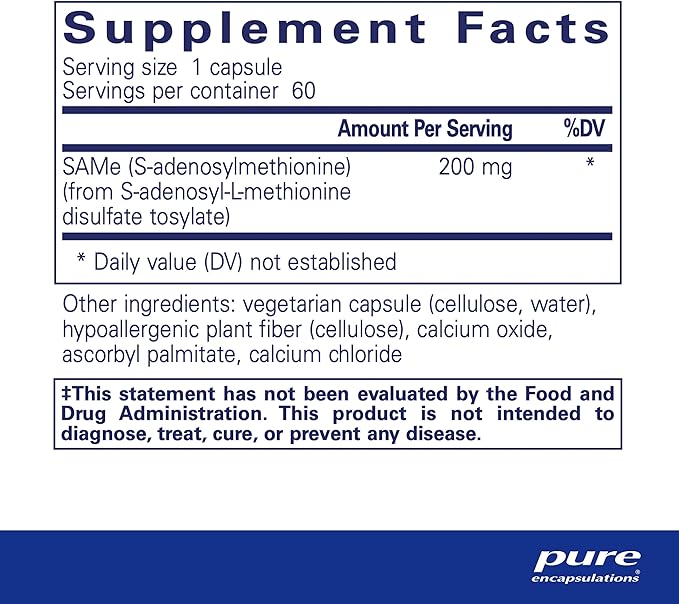 Pure Encapsulations SAMe S-Adenosylmethionine 180's - Supports Joint Health & Glutathione Production* - Gluten Free & Non-GMO - 60 Capsules