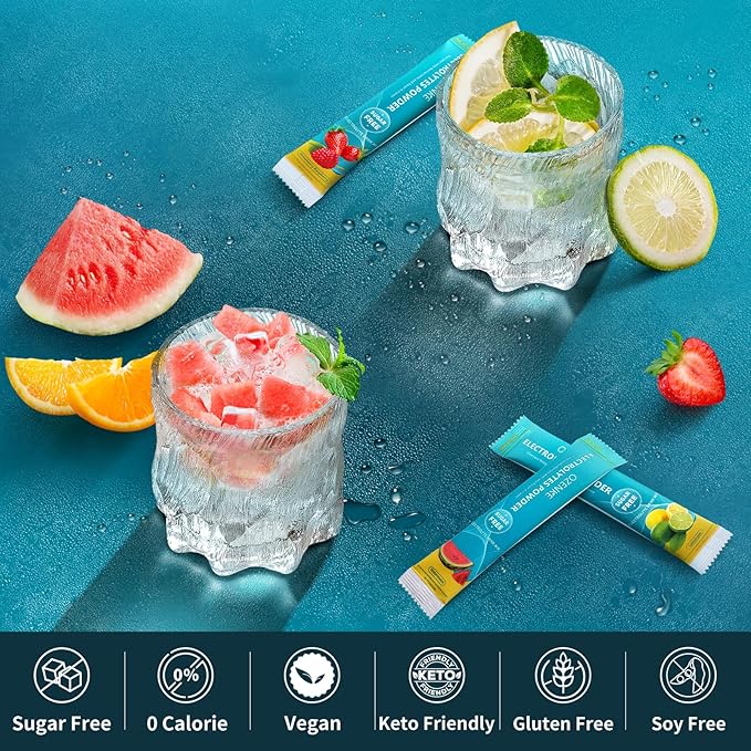 Electrolytes Powder Packets,30 Sticks Hydration Packets Sugar Free, Electrolyte Drink Mix Portable Electrolyte Packets for Rapid Hydration, 0 Sugar & 0 Calorie, Lemonade Flavor