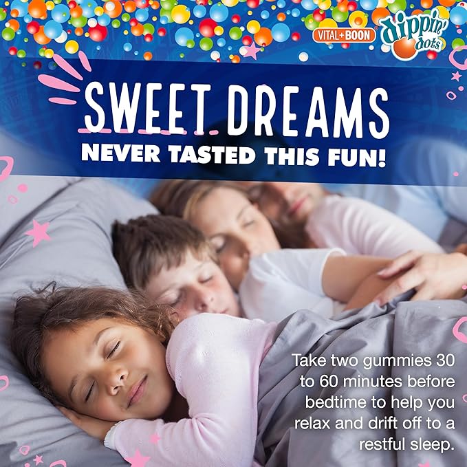Dippin' Dots - Melatonin Sleep Support Gummies (120 Count) Strawberry Sunset Creme Flavor Chews | 2.5mg Per Gummy Sleep Supplement for Children and Adults | Supplement for faster Faster & Longer Sleep