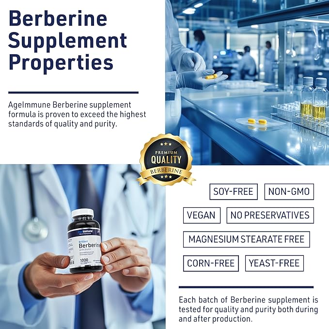 Berberine 1000mg Supplement Complex with Inulin Prebiotic - Berberine 500mg per Capsule - Doctor Formulated Supplements for High Absorption from a Doctor-Owned Brand.