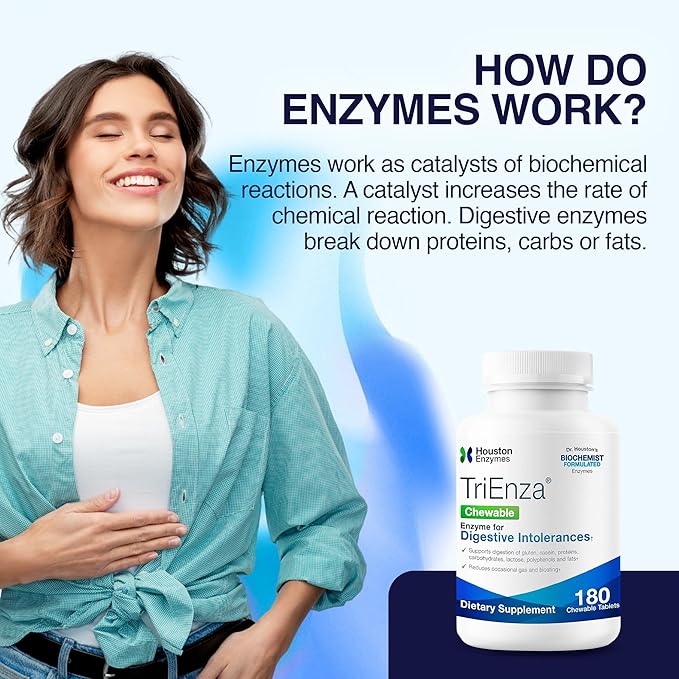 TriEnza - Digestive Enzyme Supplement for Gluten, Casein, Soy, Proteins, Carbohydrates, Fats & Polyphenols - Digestive Enzymes for Women & Men (180 Chewable Tablets)