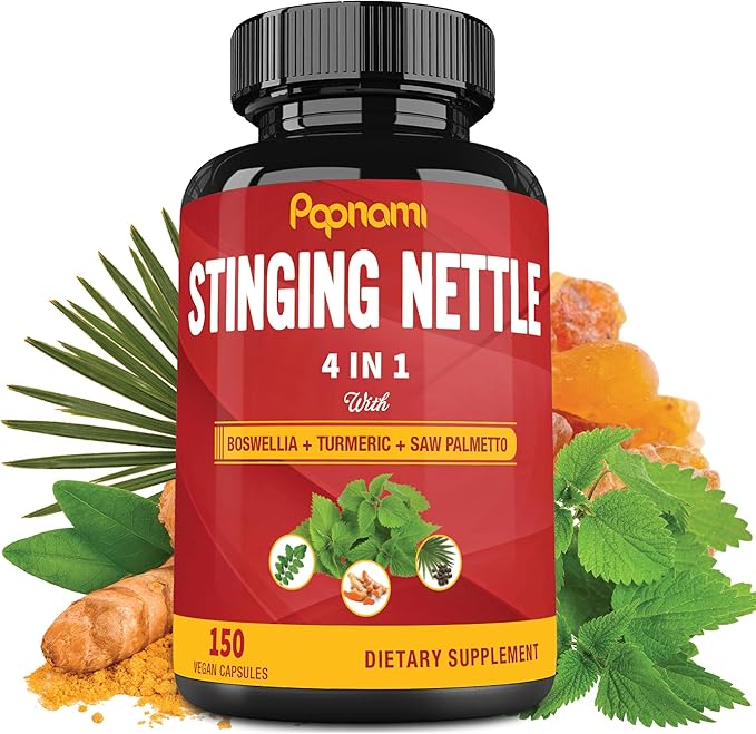 Stinging Nettle Extract Capsules - 4in1 Combined with Boswellia, Turmeric & Saw Palmetto - 150 Counts for 5 Months - Supports Joint, Body Management, Skin, Hair & Immunity