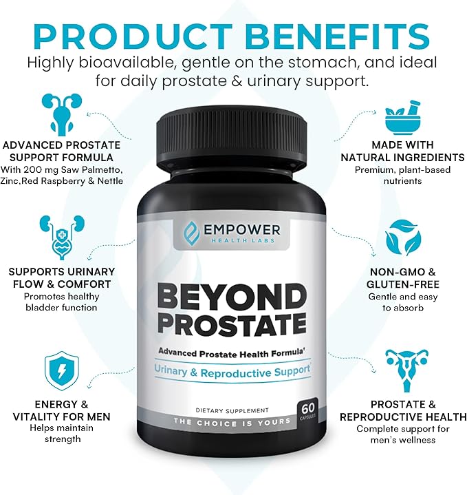Empower Health Beyond Prostate Supplement – Prostate Health Support with Saw Palmetto, Zinc, Red Raspberry, and Stinging Nettle – Urinary and Prostate Wellness Complex – 60 Capsules