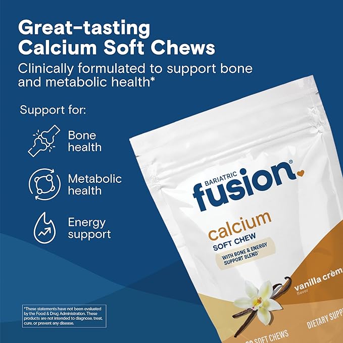 Bariatric Fusion Bariatric Calcium Supplement Chews | Calcium Citrate with Vitamin D3 Bariatric Vitamin | Sugar Free Chewable | 500mg | Vanilla | 60 Count