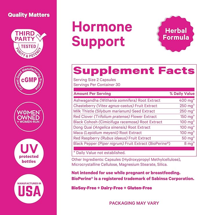 Pink Stork Perimenopause Support for Women – Ashwagandha, Maca Root, Black Cohosh + Dong Quai, Chasteberry, Red Clover – Hormone Balance, Cortisol, Adrenal Support – 60 Vegan Capsules