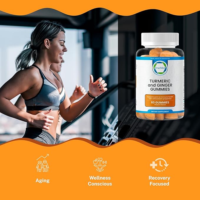 Turmeric and Ginger Supplement Gummies, Organic Turmeric Curcumin,95% Curcuminoids 5% Gingerols Root, Joint Health & Inflammation Support with Black Pepper Extract, Peach Flavor, USA Made -60 Count