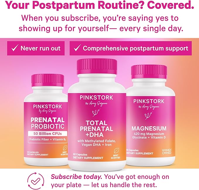Pink Stork Prenatal Probiotics for Women - 50 Billion CFUs, Vitamin B6, Prebiotics, Morning Sickness, Gut Microbiome, Immune Support, Pregnancy Must Haves, Mint Essence - 30 Capsules
