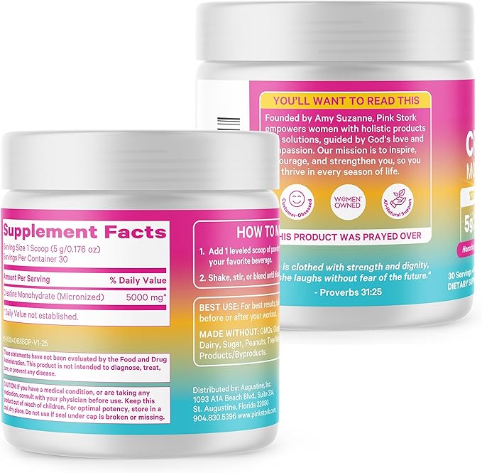 Pink Stork 5g Micronized Creatine Monohydrate Powder for Women - Support Muscles, Cellular Energy, Cognitive Function - Essential Amino Acid - Clean Alternative to Pills or Gummies - 30 Servings