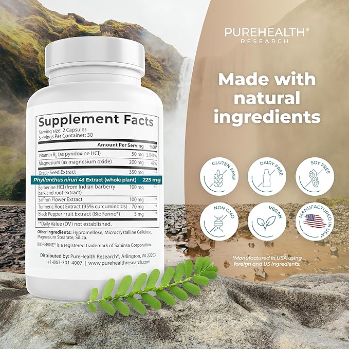 PUREHEALTH RESEARCH Kidney Health Formula - Complete Kidney Cleanse Solution from Effective Kidney Stones Dissolver with Chanca Piedra Stone Breaker for Ultimate Kidney Support - 1 Bottle