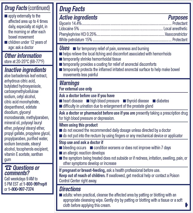 Preparation H Rapid Relief Hemorrhoid Cream with Lidocaine, Numbing Relief for Swelling, Pain, Burning and Itching - 0.75 Oz Tube