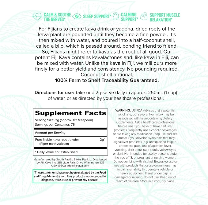 FijiKava Instant Kava Kava Powder 150g – Premium Kava Root Powder with High Kavalactone Content – Natural Relaxation Aid for Calmness, Stress Relief, and Sleep Support – Easy-to-Mix