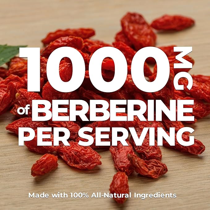 PURE Berberine Maximum Potency - Supports Blood Sugar Levels & Metabolism, 1000mg Per Serving - 2 Capsules - For Adults Seeking Natural Glucose Support - Non-GMO, Vegan - 1 Pack
