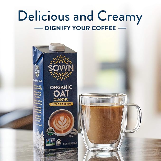 SOWN Organic Oat Creamer Sweet & Creamy - Barista Oat Milk Non Dairy Coffee Creamer - Plant Based, Dairy-Free, Vegan, Gluten-Free, Non-GMO, Shelf Stable - 32oz (Pack of 6)