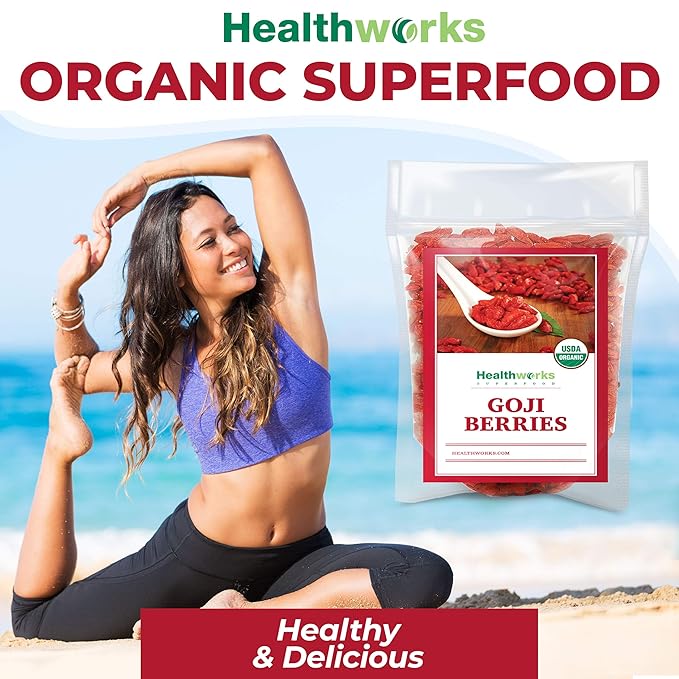 Healthworks Superfoods Organic Dried Goji Berries - 8 Oz - 1 Pack - Vegan and Non-GMO -Certified Organic Raw Sun-Dried Goji Berries