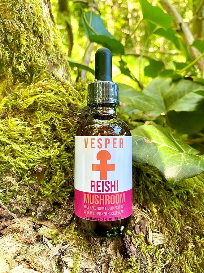 Vesper Reishi Mushroom Liquid Extract - Double Extraction with Wild Huckleberries for Relaxation, Stress Relief, Immune Support, USA-Grown, for Calm & Restful Sleep – 2oz