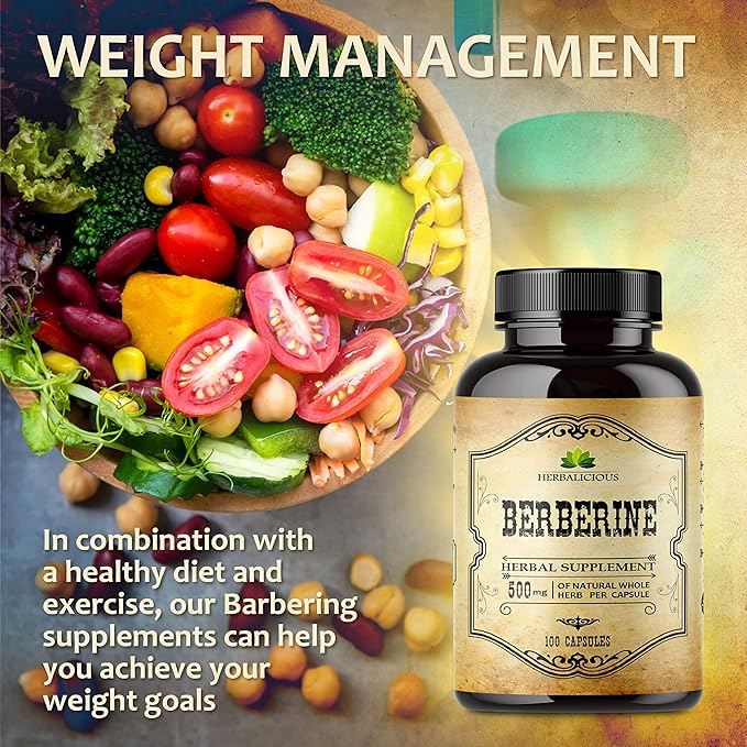 Berberine Supplement – 100 Capsules Berberine HCL Dietary Supplement for Men and Women – Non GMO Berberine 500mg – Ideal for Immune Support, Heart, Cholesterol Levels