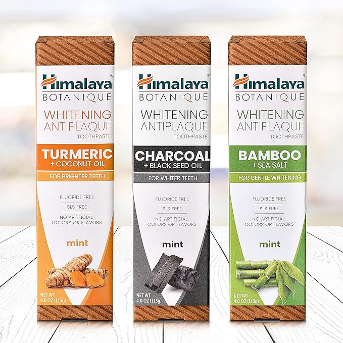 Himalaya Botanique Whitening Antiplaque Toothpaste with Bamboo + Sea Salt, Fluoride Free, for Gentle Whitening, 4 oz