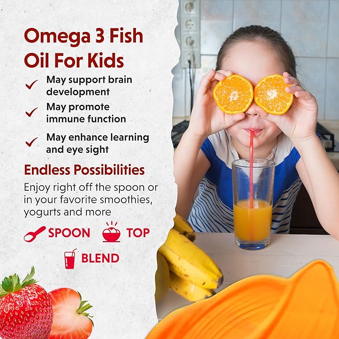 Barlean's Omega Pals Eye Health Liquid, Tangerine Flavored Omega 3 for Kids, Fish Oil Supplement with 500 mg of EPA & DHA Plus Lutein & Zeaxanthin Vitamins for Blue Light Support, 8 oz