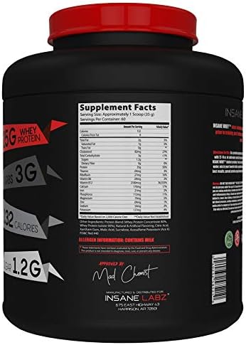 Insane Labz Insane Whey,100% Muscle Building Whey Protein, Post Workout, BCAA Amino Profile, Mass Gainer, Meal Replacement, 5lbs, 60 Srvgs, (Strawberries & Cream)