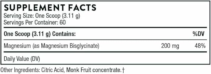 THORNE - Magnesium Bisglycinate - Powdered Magnesium Formula - Support Restful Sleep, Muscle Relaxation, Heart Health, and Metabolism* - NSF Certified for Sport - 60 Servings - 6.5 Oz Jar