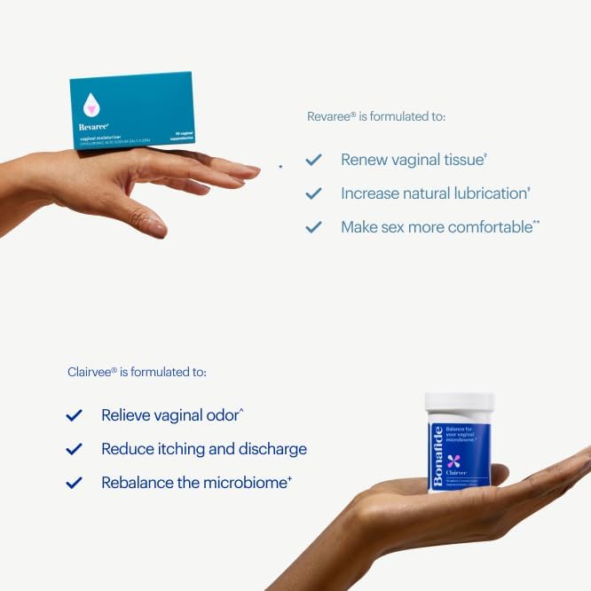 Bonafide Clairvee + Revaree – Hormone-Free, Drug-Free Relief from Odor, Vaginal Itching and Discharge + Vaginal Moisturizer with Hyaluronic Acid – 1 Month Supply