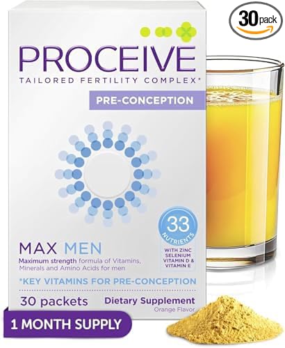 Proceive MAX Men- Fertility Supplement for Conception - Vitamins & Minerals for Men Trying to Conceive - Selenium, Zinc, Co Q10, Vitamin D - 30 Sachets (1 Month Supply) - Vegan